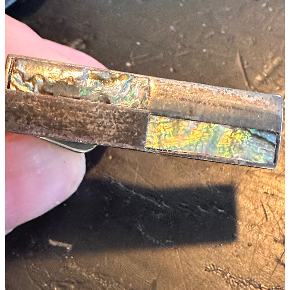 Vintage Mexico Taxco sterling abolone tie clips - Picture 4 of 6